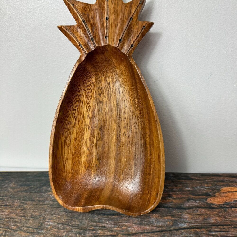 Wooden Pineapple Shape Monkey Pod Catch All Trinket Dish Hand Carved Decor 9" - Picture 2 of 7